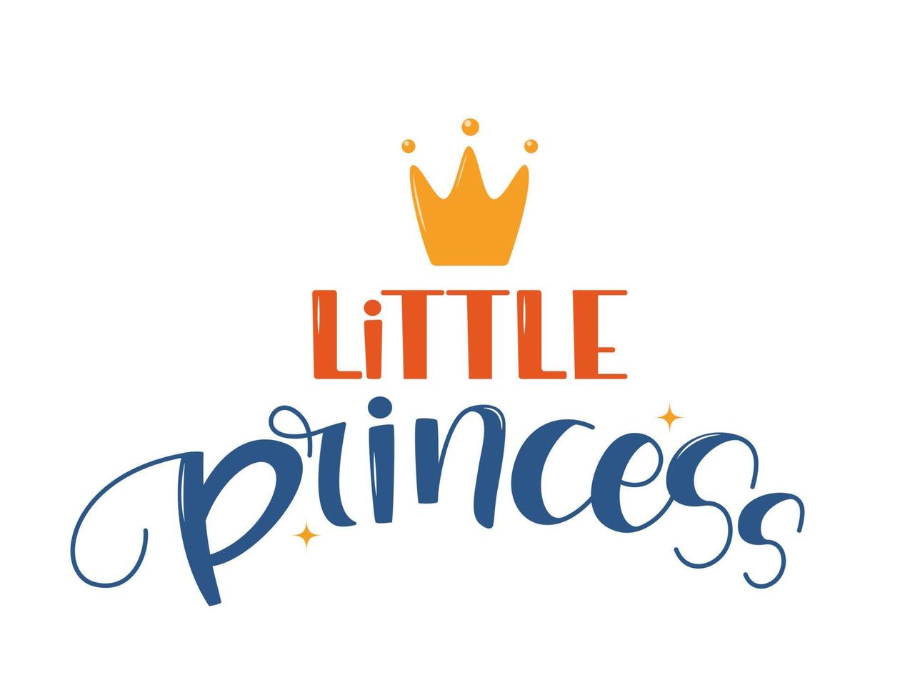 letras dibujadas a mano princesita con corona para imprimir, ropa, tarjeta, decoración de la habitación de los niños. estampado infantil para niña. ilustración vectorial vector