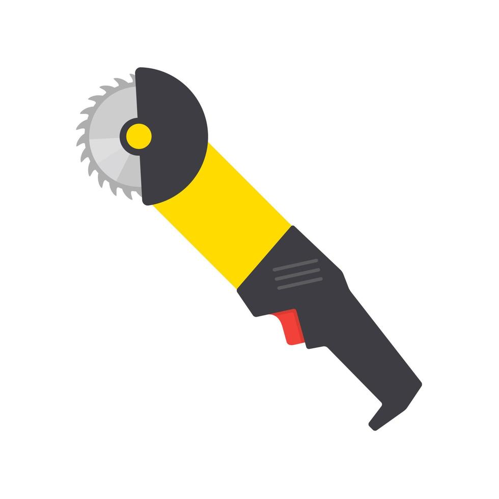 Flat vector icon of circular saw with steel toothed disc. Electric hand tool for cutting wood or metal. Building equipment. Vector flat illustration.