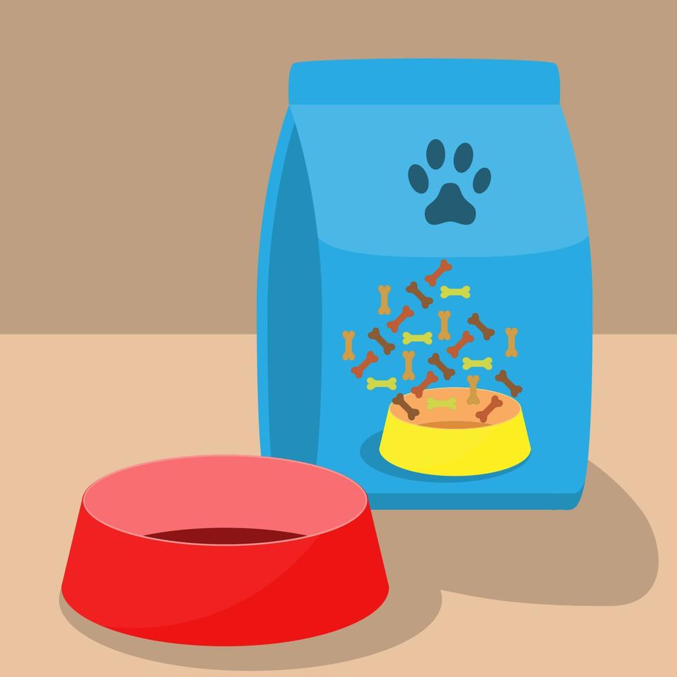 Pet bowl, food. Pet care accessory, set. Flat style vector illustration, isolated.