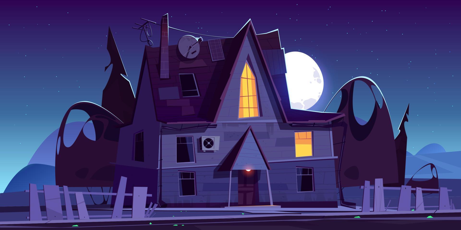 Old scary house with glow windows at night vector