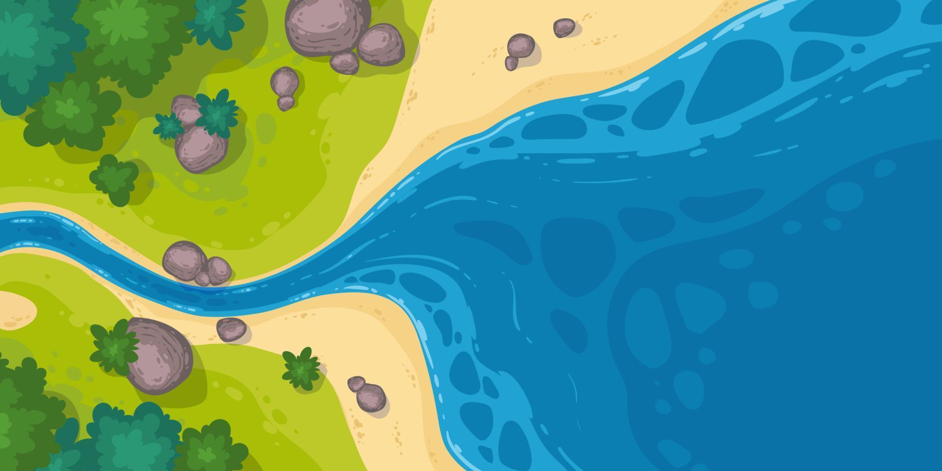 River flow into sea or pond top view scenic stream vector