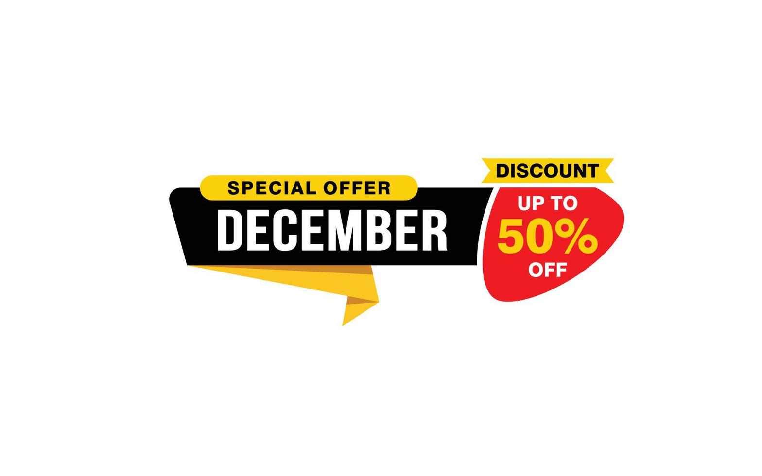 50 Percent december discount offer, clearance, promotion banner layout with sticker style. vector