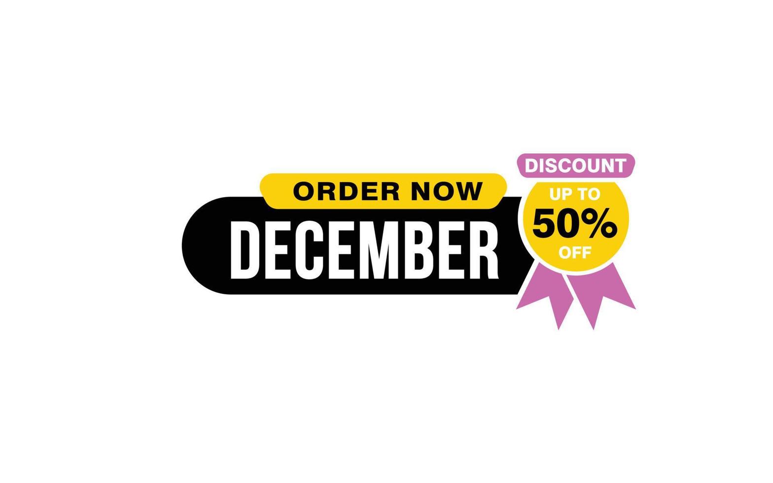 50 Percent december discount offer, clearance, promotion banner layout with sticker style. vector