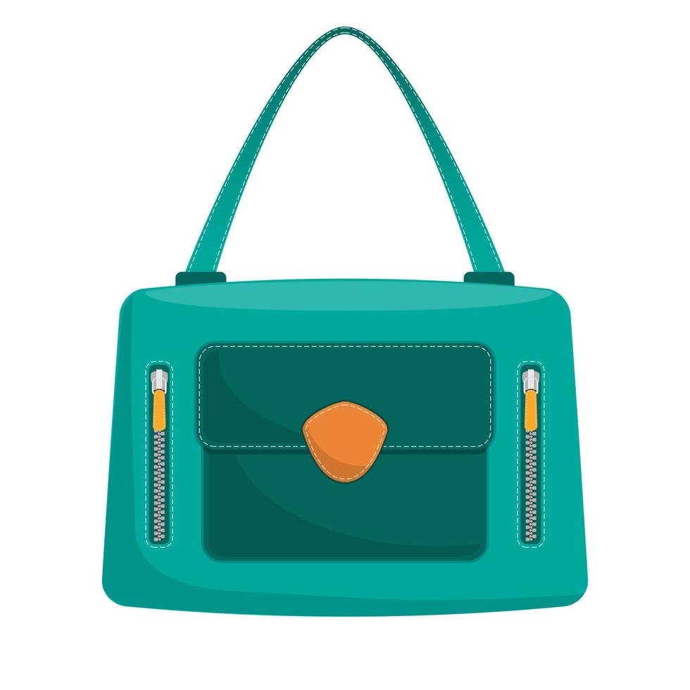 elegante bolso de cuero de colores con costuras blancas. bolso de mujer de moda aislado sobre fondo blanco. ilustración vectorial en estilo plano. vector