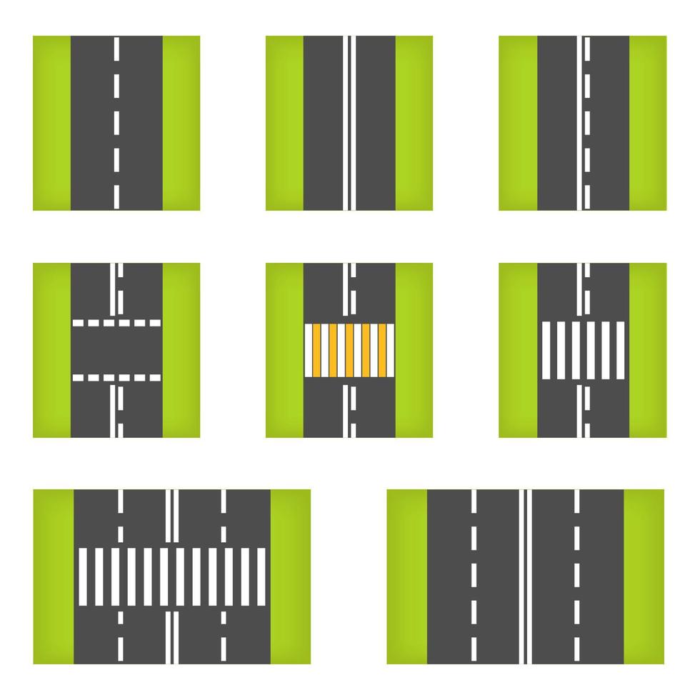 carretera asfaltada con marcado de diferentes tipos, conjunto. ilustración vectorial vector