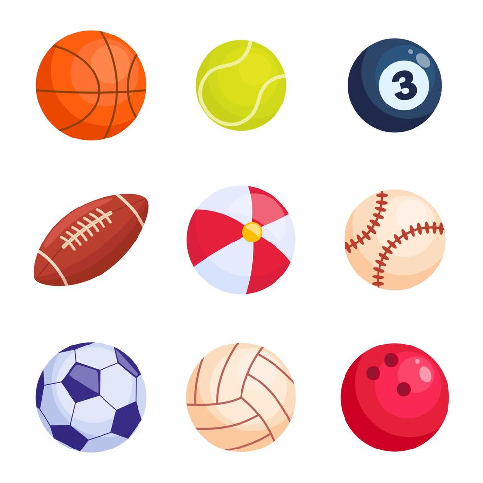 pelotas de deporte fútbol, baloncesto, tenis, billar, fútbol, golf, béisbol, voleibol, bola de billar. ilustración vectorial vector