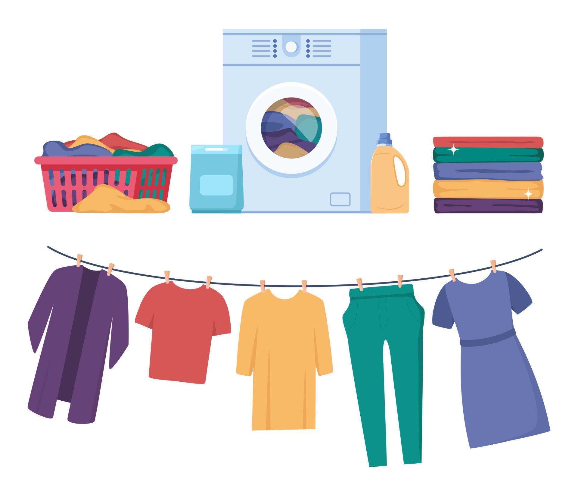 Laundry infographics with different stages of washing process. Washing