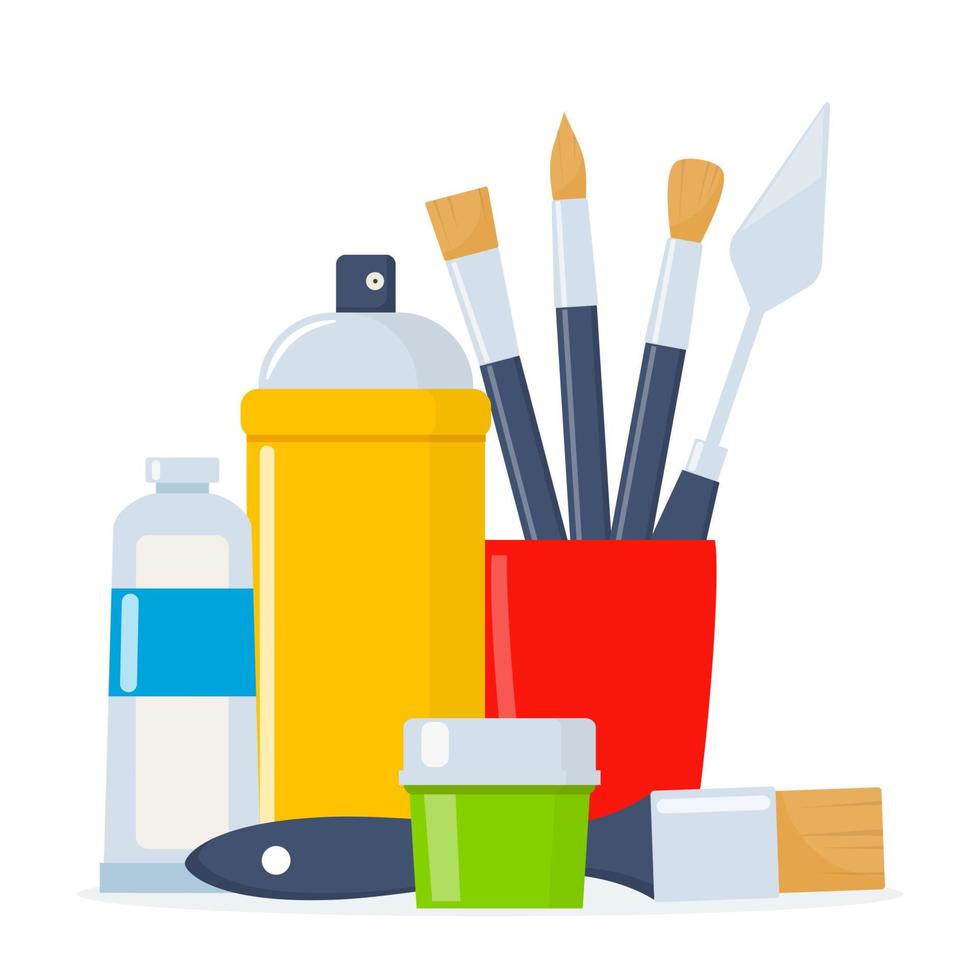 Art supplies. Painting and drawing materials, creative art tools, artistic  supplies, paints, brushes and sketchbook vector illustration icons set  Stock Vector Image & Art - Alamy