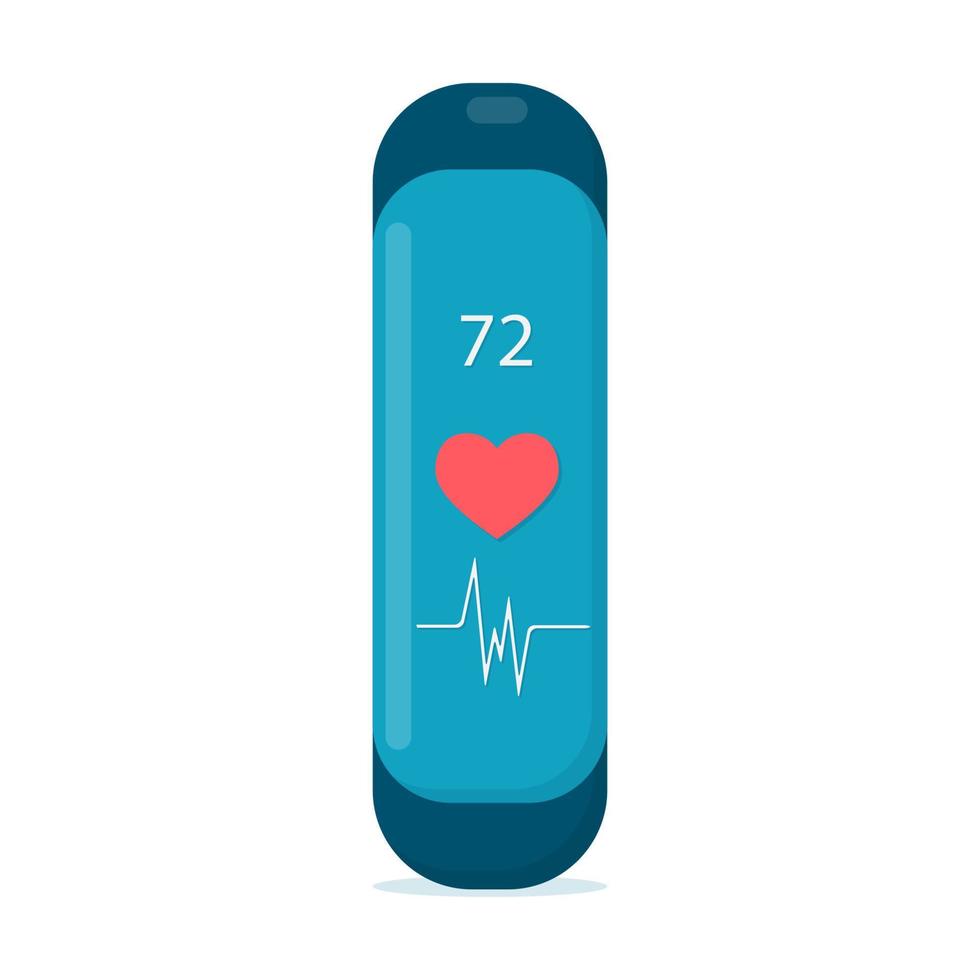 Fitness bracelet for measuring the pulse and counting steps on the white background. Vector illustration in flat style.