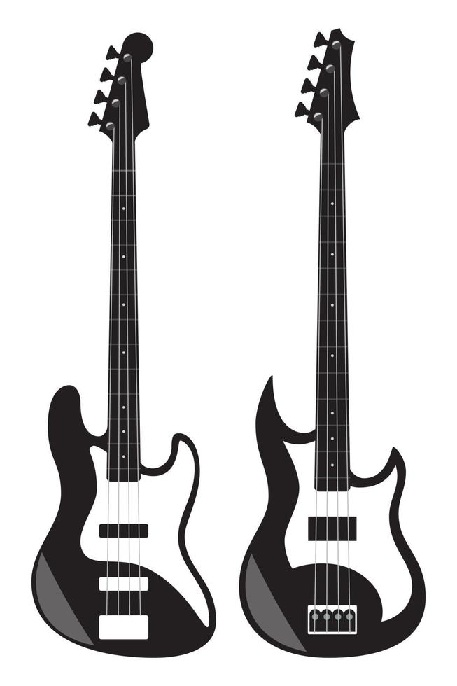 Black and white electric guitars isolated on white background. Flat style vector illustration.