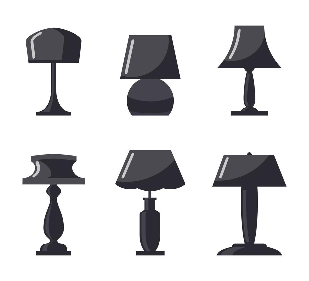 Monochrome table lamp set. Modern table lamp icon collection, flat style. Vector illustration.