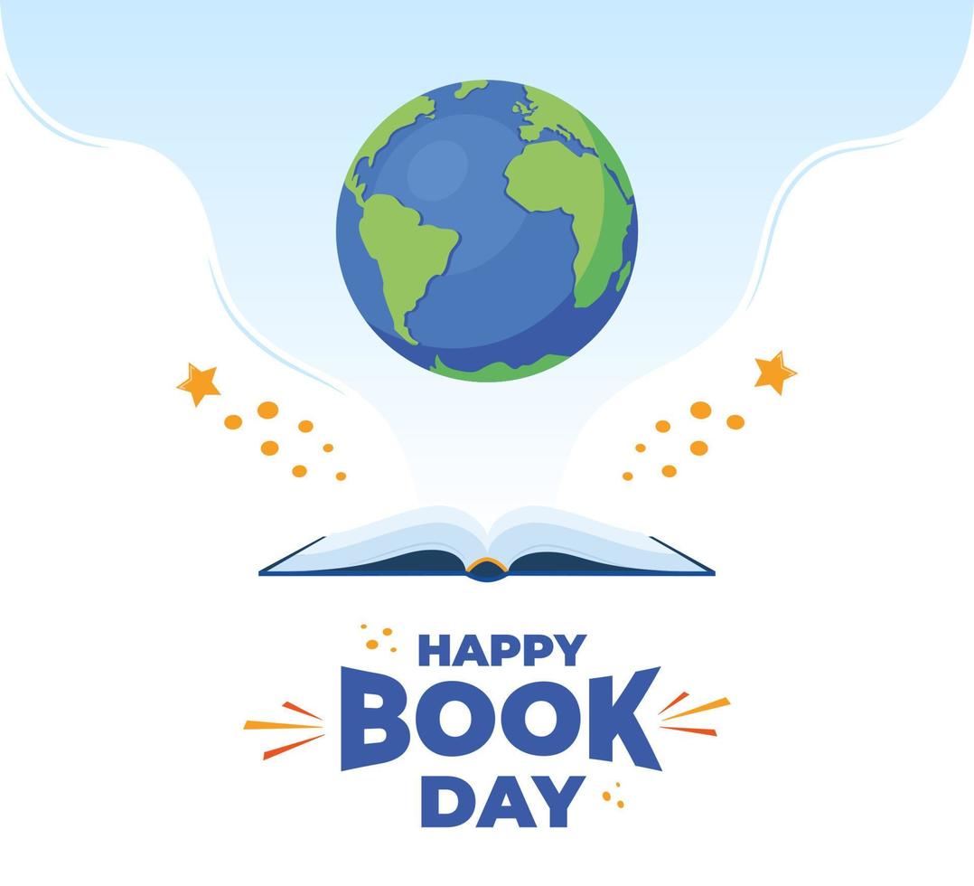 World book day. Open book and Earth globe. Design for poster, banner, print. Vector illustration.