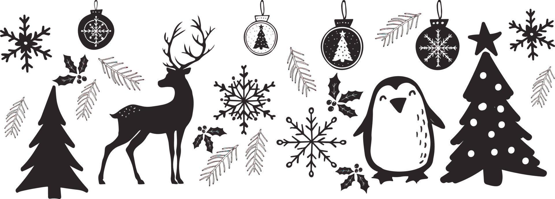 Christmas, New year, Holiday pattern. Black and white graphic. vector