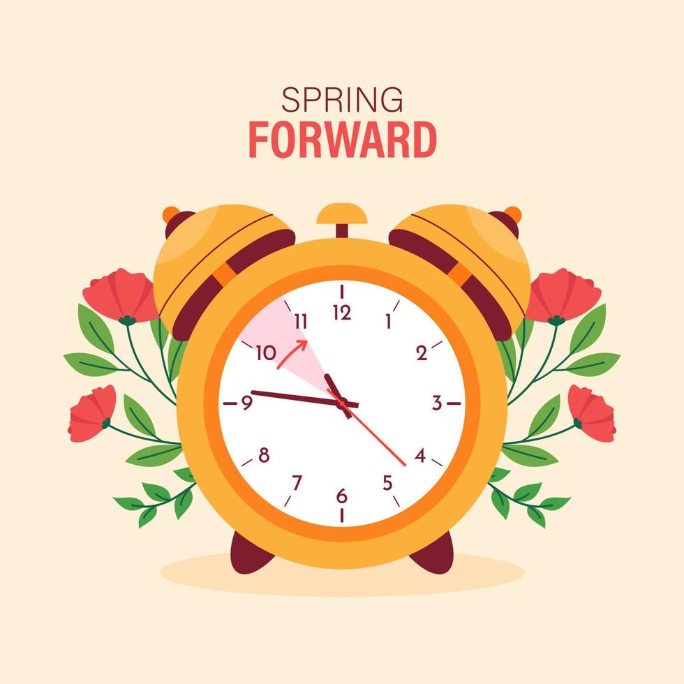 Spring forward alarm clock concept. Vector illustration