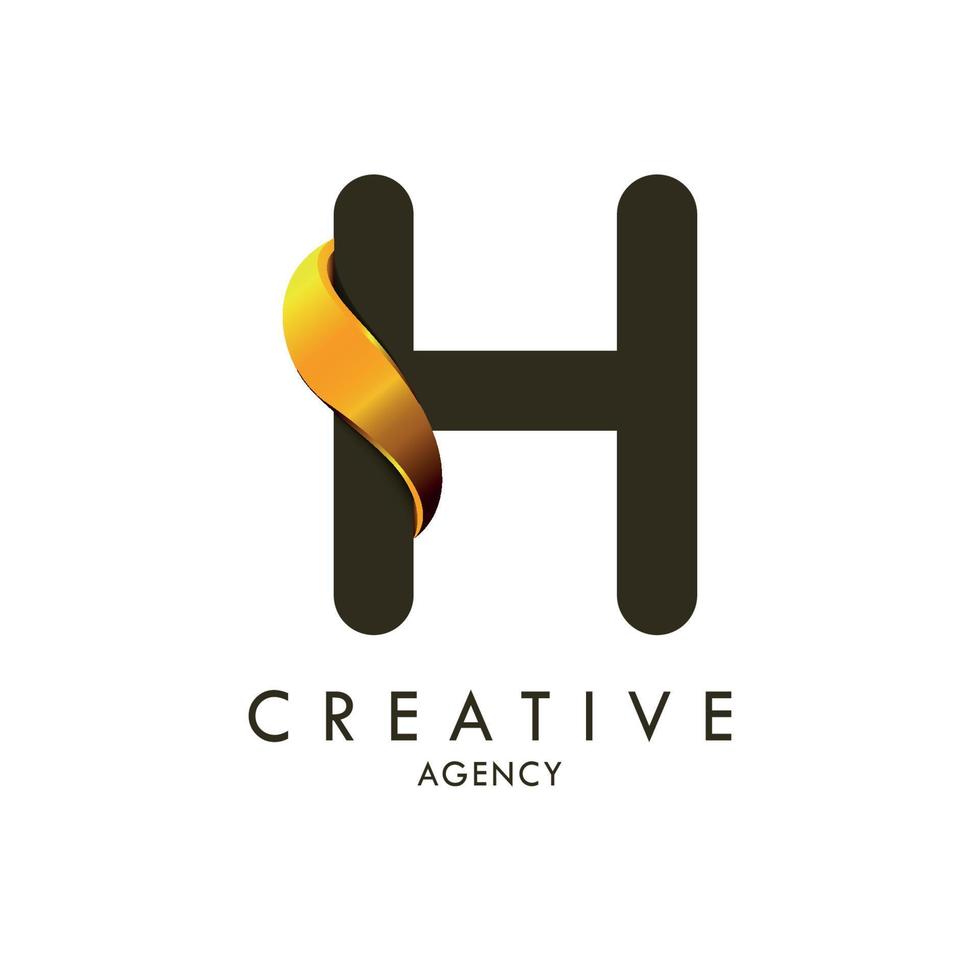 Initial letter R and wave logo with golden gradient vector
