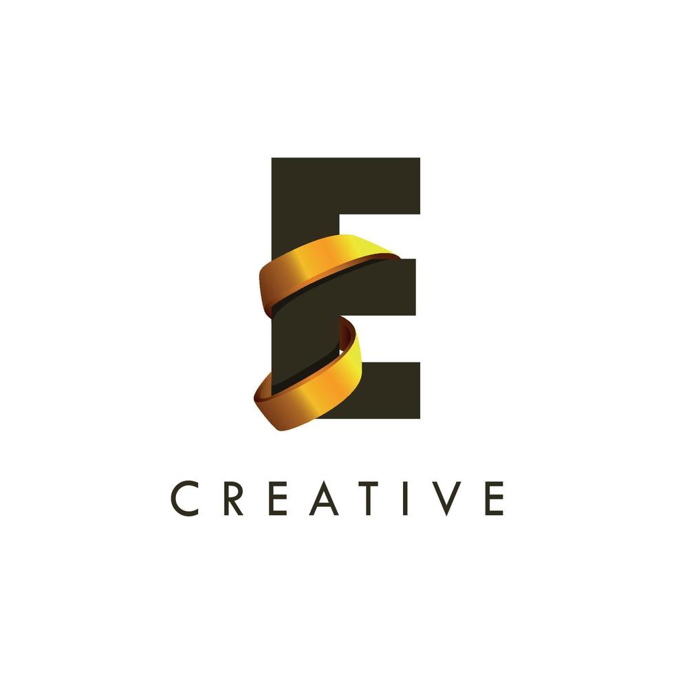 Initial letter E and wave logo with golden ribbon vector