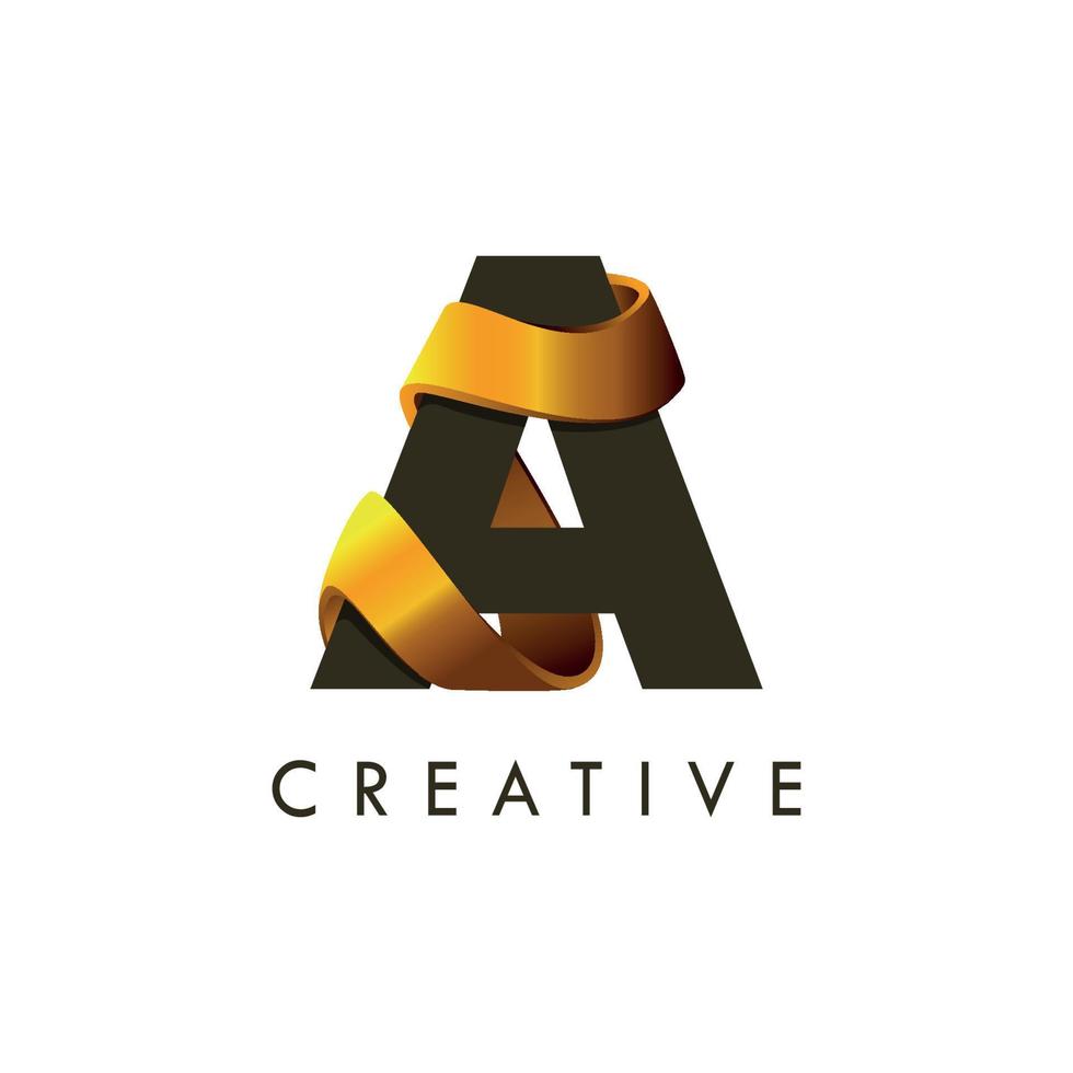 Initial letter A and wave logo with golden gradient vector