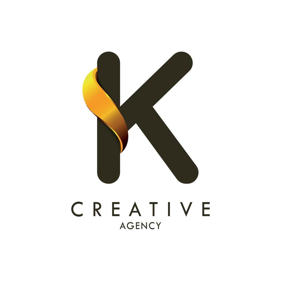 Initial letter K and wave logo with golden gradient vector