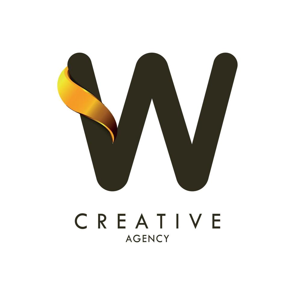 Initial letter W and wave logo with golden gradient vector