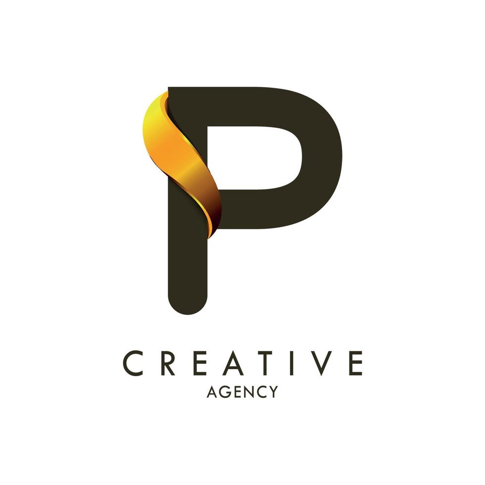 Initial letter P and wave logo with golden gradient vector