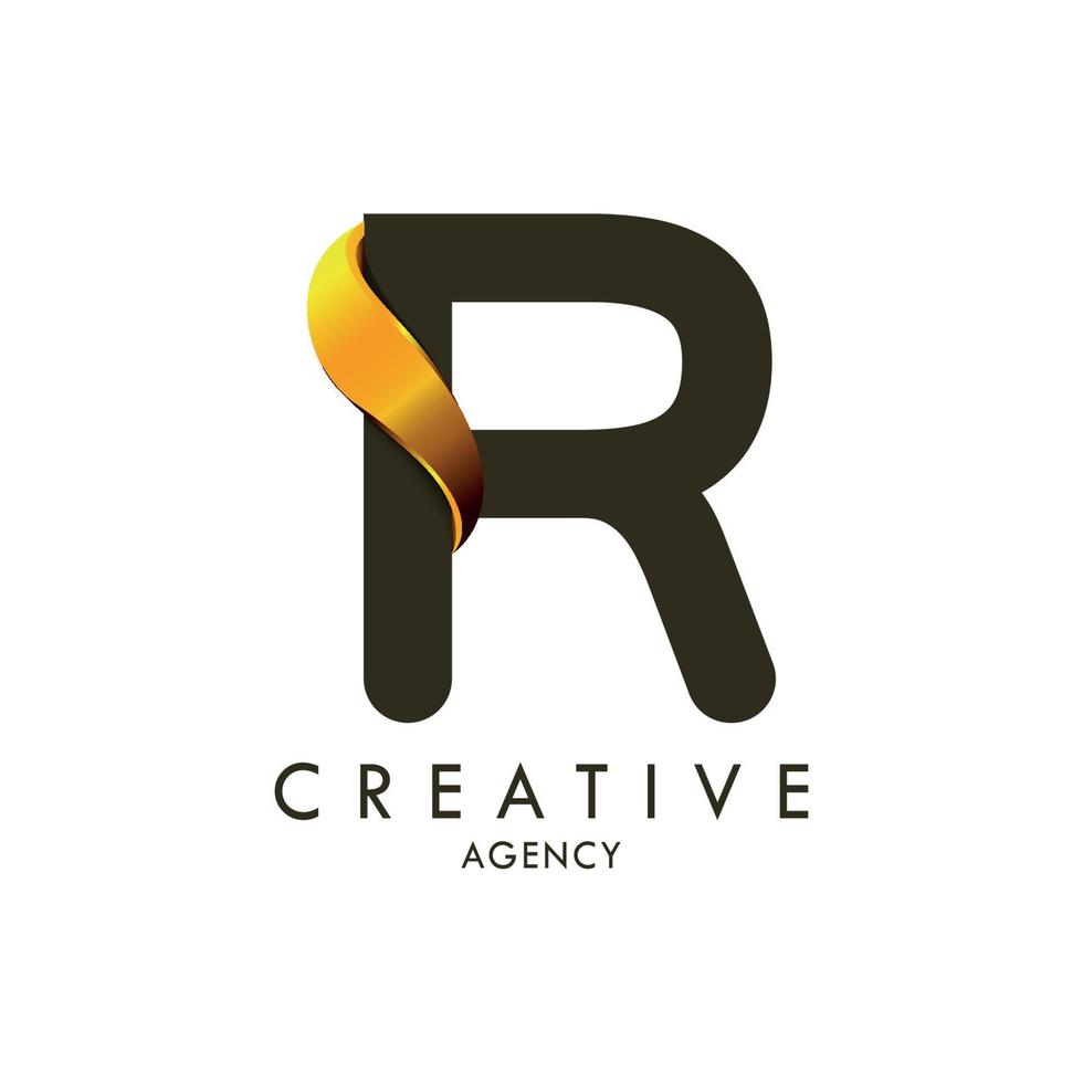 Initial letter R and wave logo with golden gradient vector
