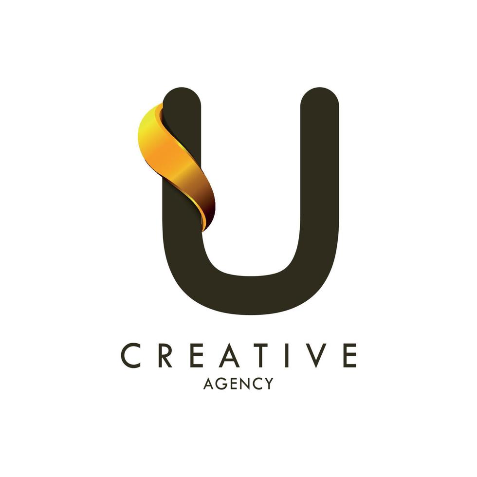 Initial letter U and wave logo with golden gradient vector