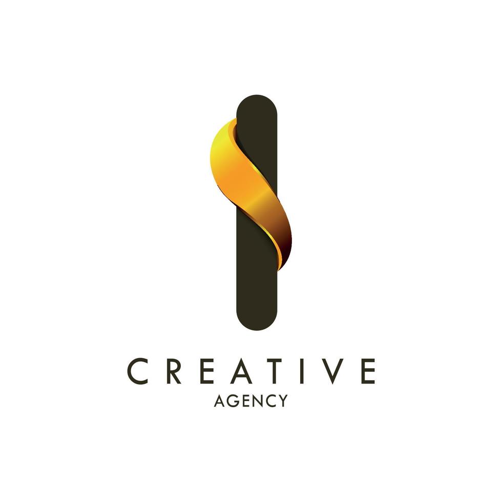 Initial letter I and wave logo with golden gradient vector