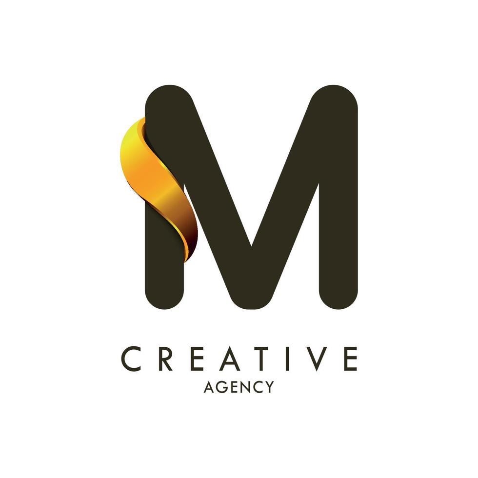 Initial letter M and wave logo with golden gradient vector