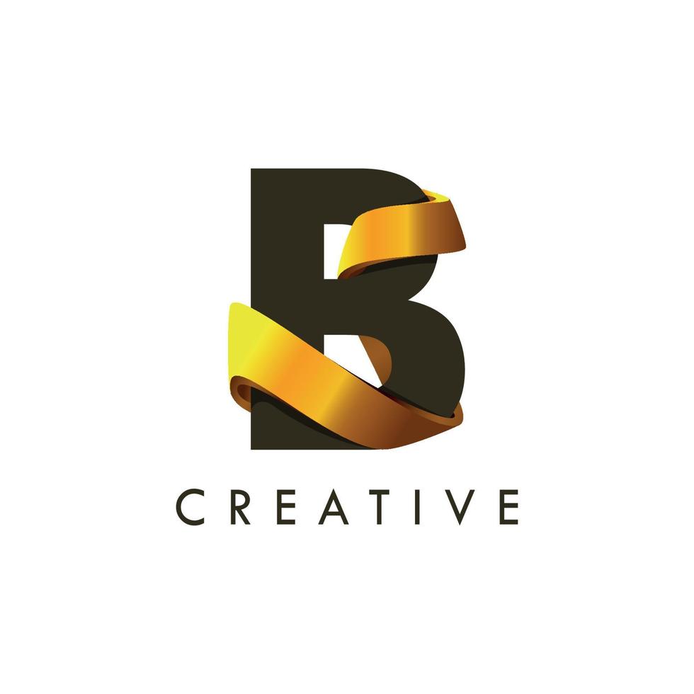 Initial letter B and wave logo with golden gradient vector