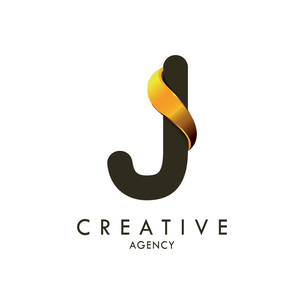 Initial letter J and wave logo with golden gradient vector