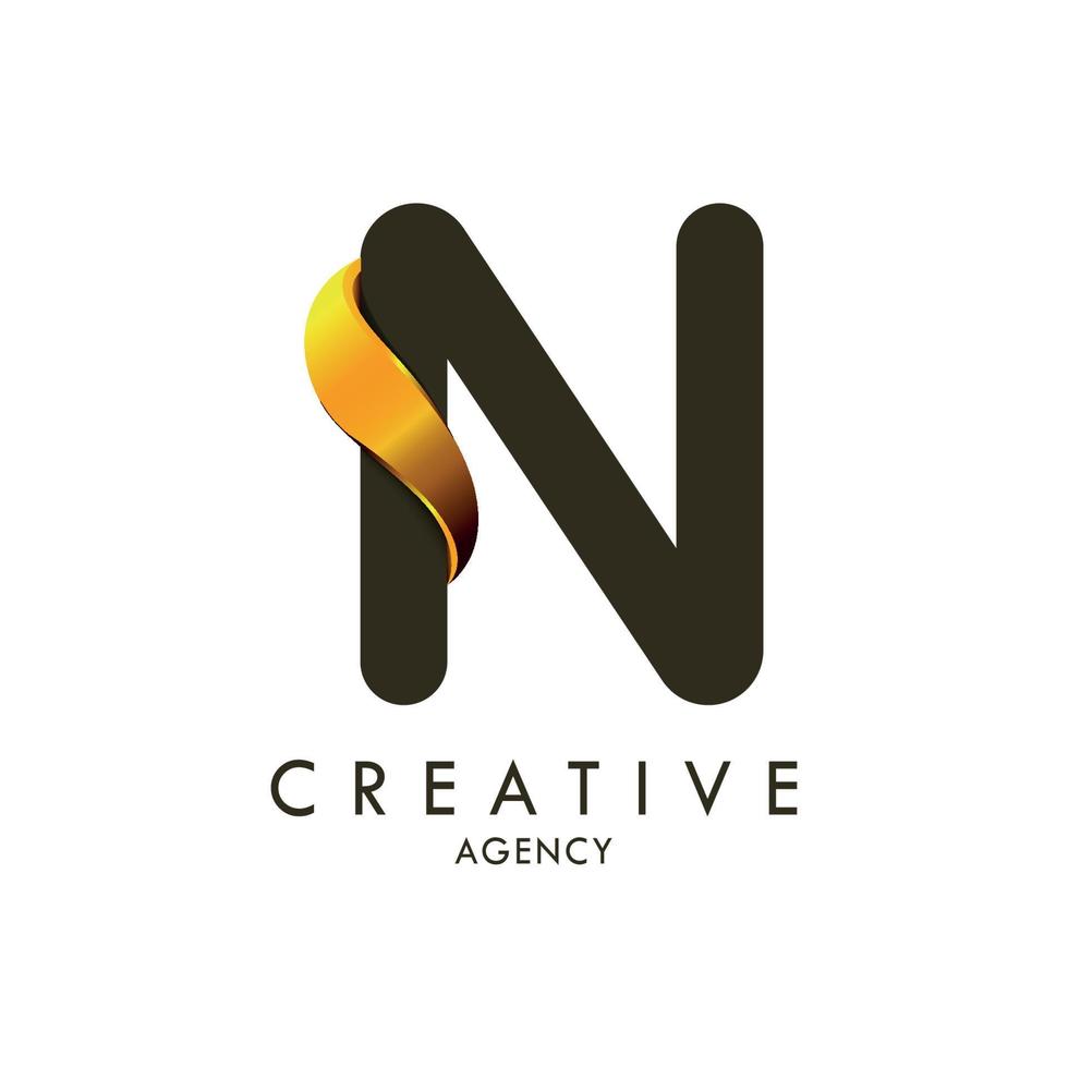 Initial letter N and wave logo with golden gradient vector