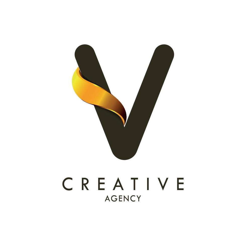 Initial letter V and wave logo with golden gradient vector