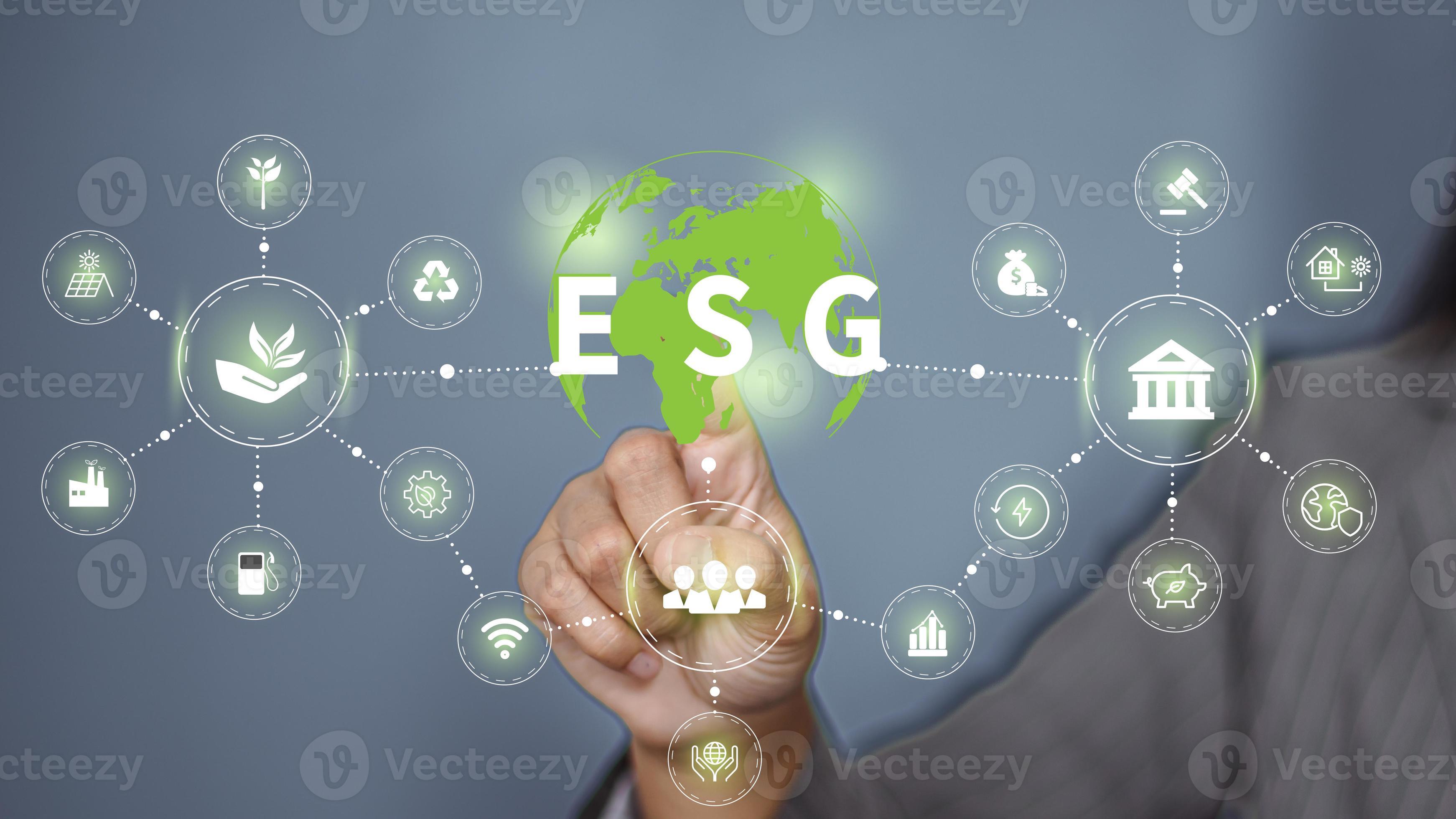 ESG icon concept in the hand for environmental social and governance in
