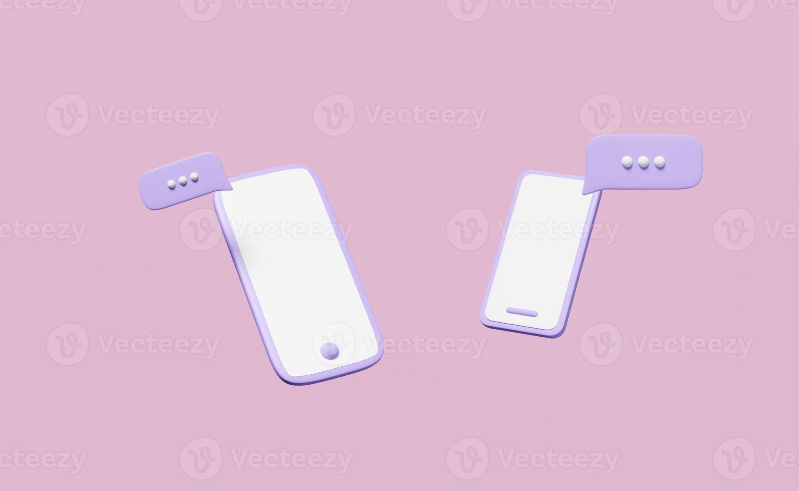 3d social media with mobile phone, smartphone, chat bubbles isolated on pink background. online social, communication applications minimal concept, 3d render illustration photo
