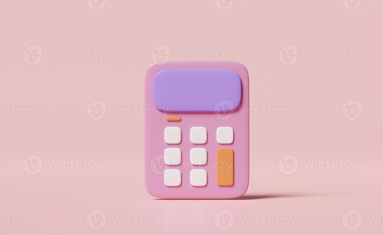 3d pink calculator icon for accounting finance isolated on pink background. minimal concept 3d render illustration photo