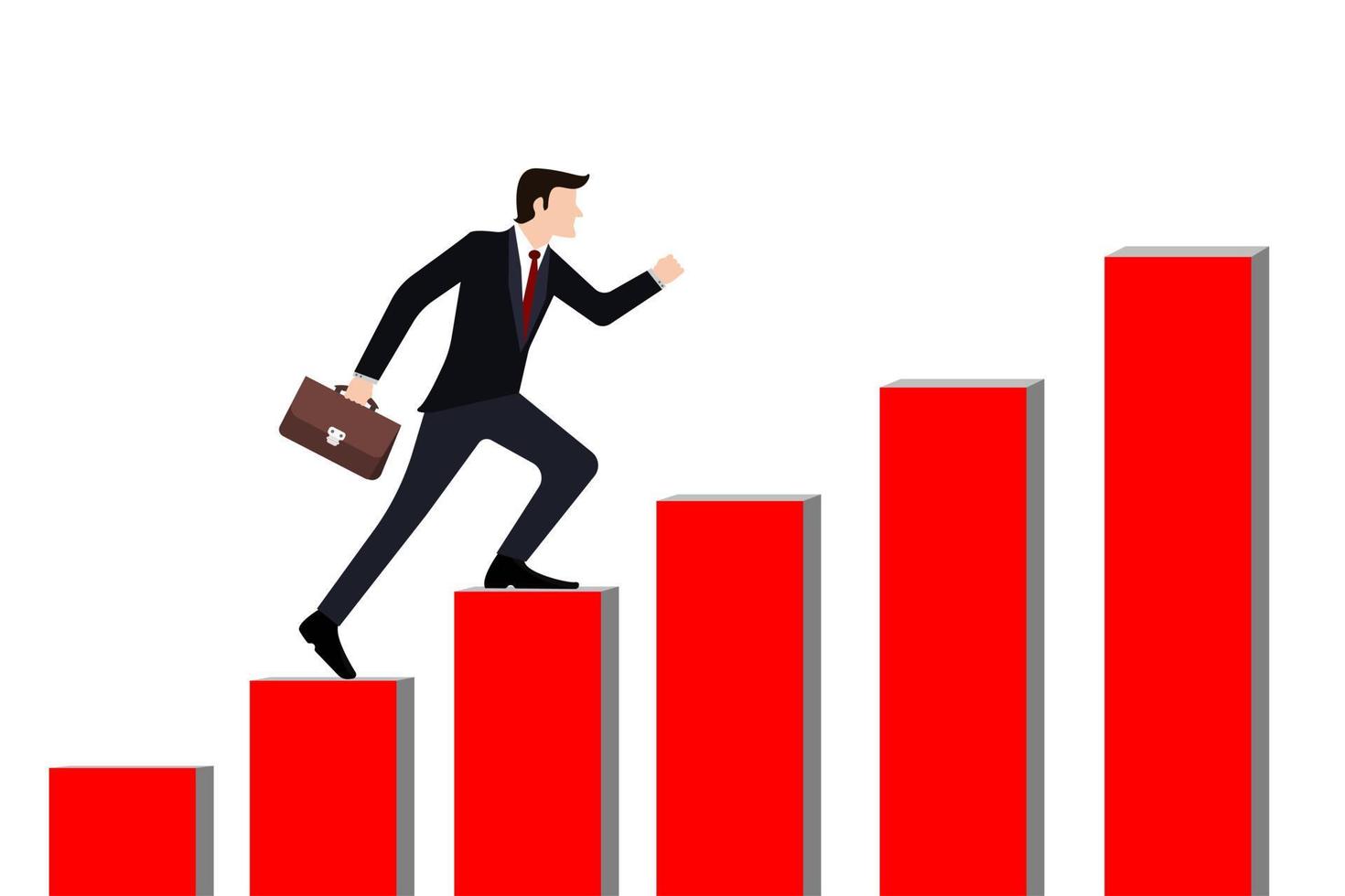 Businessman steps up stairs according to level. concept of self-improvement and growth to career success. Choosing path to successful business goals. vector illustration