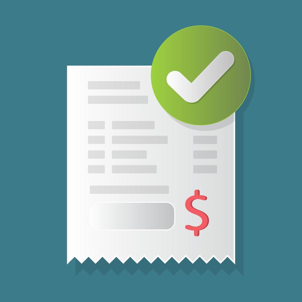 Success-approved payment checkmark notification on paper receipt bill invoice, online payment. Payment completed. vector illustration