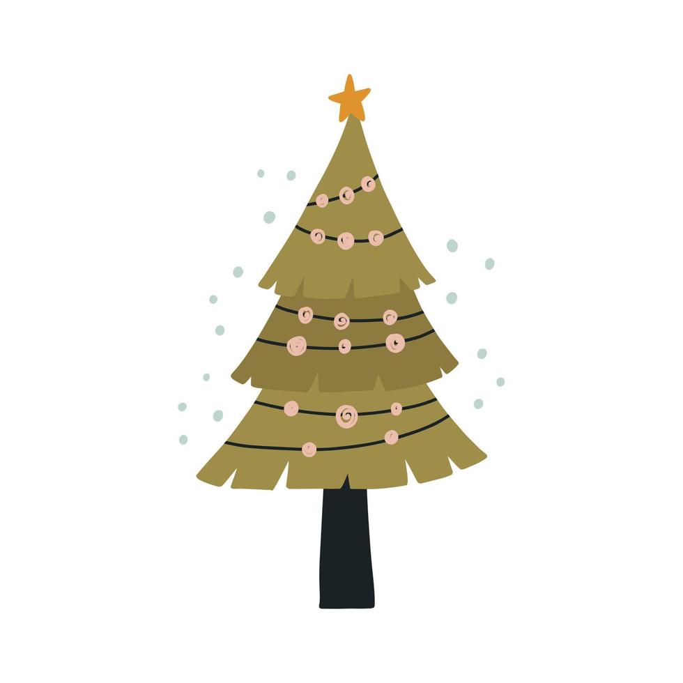 lindo árbol de navidad verde con garland sobre fondo blanco vector