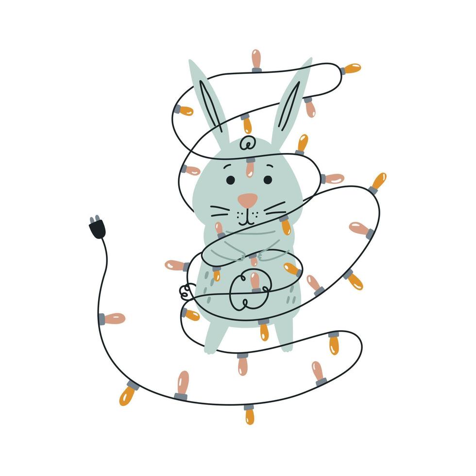 Rabbit in holiday garland on white background vector