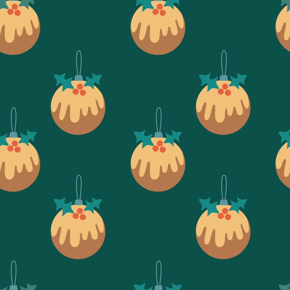 Seamless Christmas pattern with decoration pudding vector