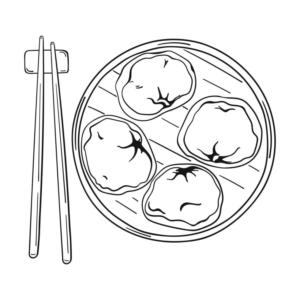 Hand drawn vector illustration of dumplings. Asian food