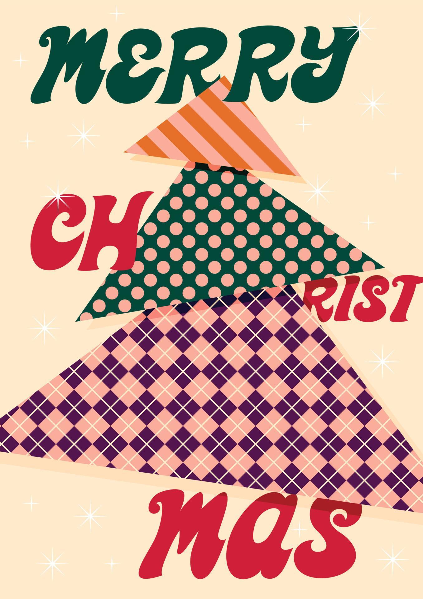 Christmas poster in retro style. Patchwork Christmas tree. 15416901