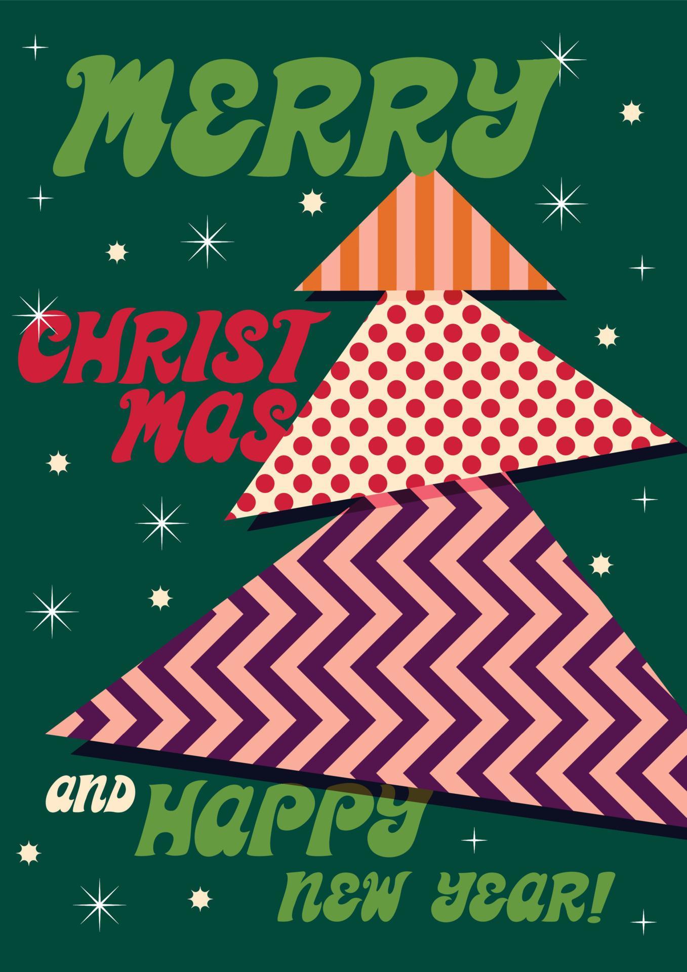 Christmas poster in retro style. Patchwork Christmas tree. 15416918