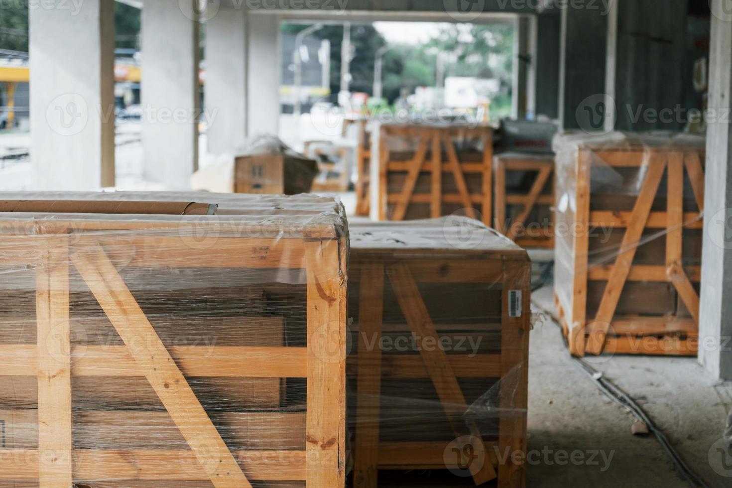 Construction materials indoors in the modern unfinished building photo