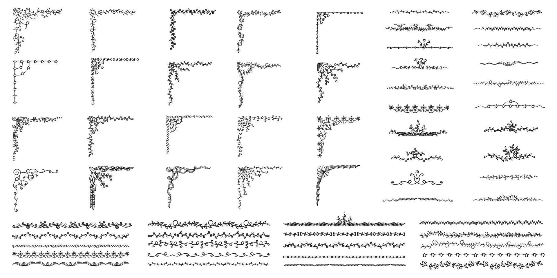 Collection of corner, dividers, edge, designed in doodle style. can be adapted for a variety of applications such as decorating paper, worksheets, scrapbook, cover, elements for teacher and more vector