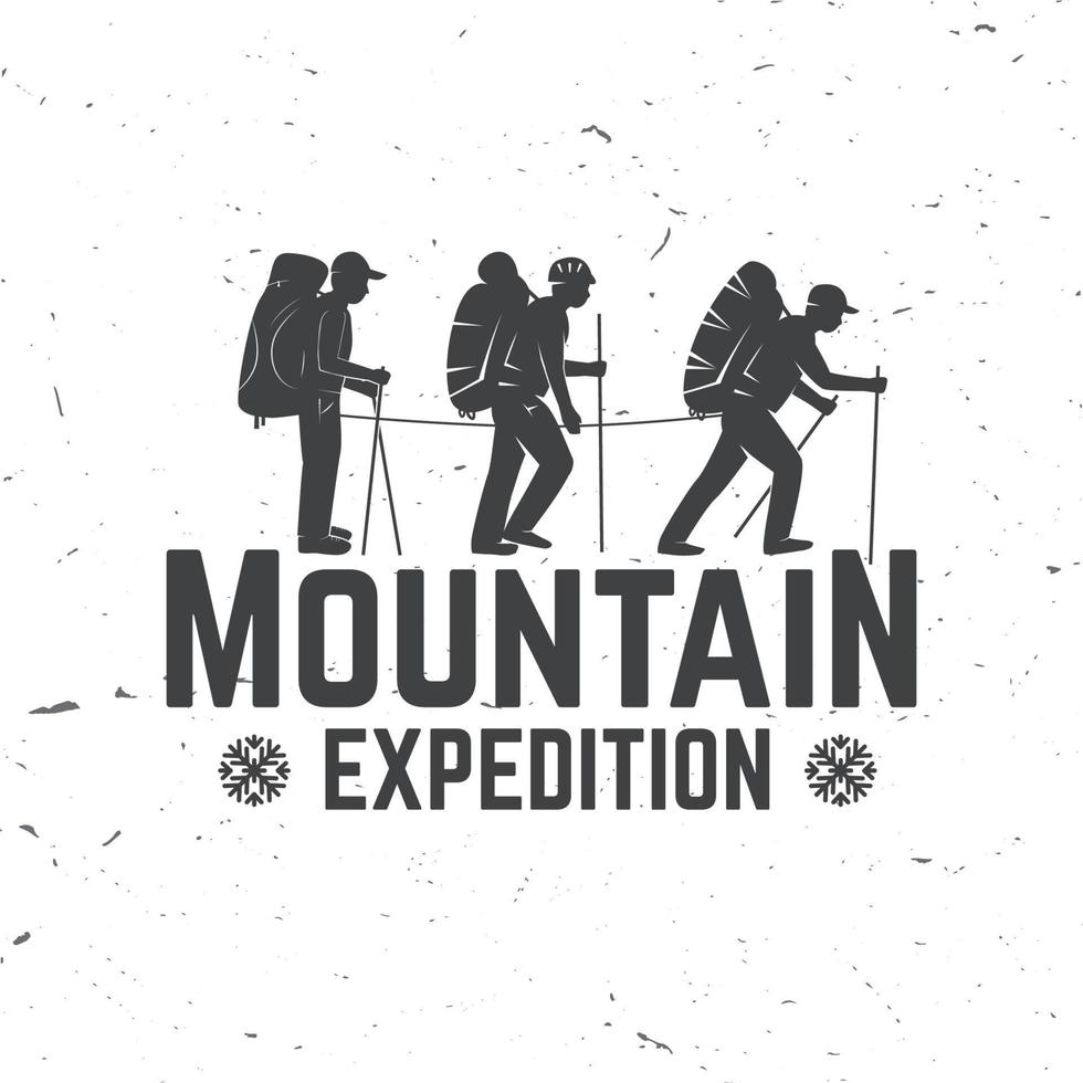 Vintage typography design with mountaineers and mountain silhouette. vector