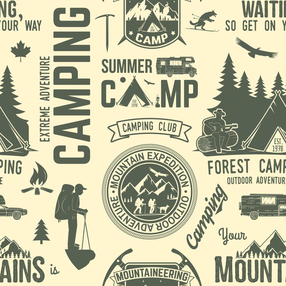Summer camp seamless pattern or background. vector