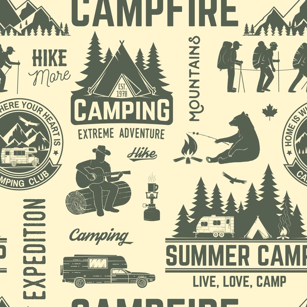 Summer camp seamless pattern or background. vector