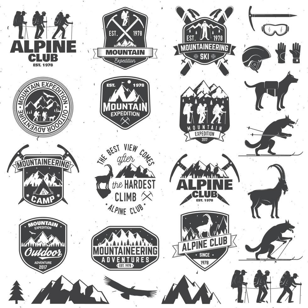 Vintage typography design with mountaineers and mountain silhouette. vector