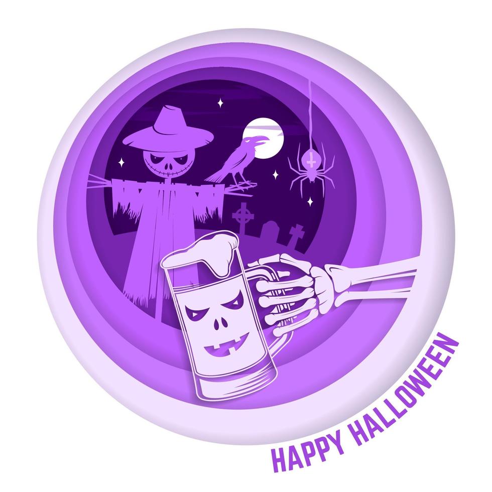 Paper art carving style design for Halloween vector